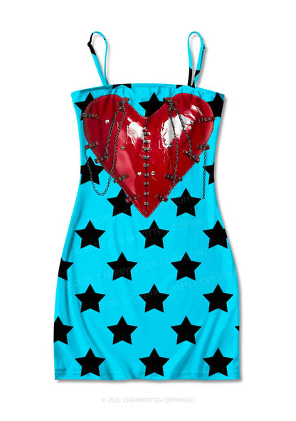 Punk Red Heart Y2K Print Slip Dress Cherrykitten