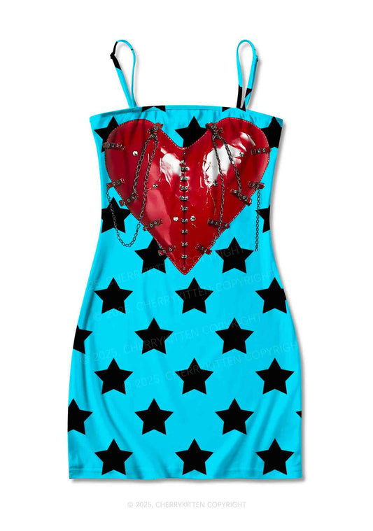 Punk Red Heart Y2K Print Slip Dress Cherrykitten