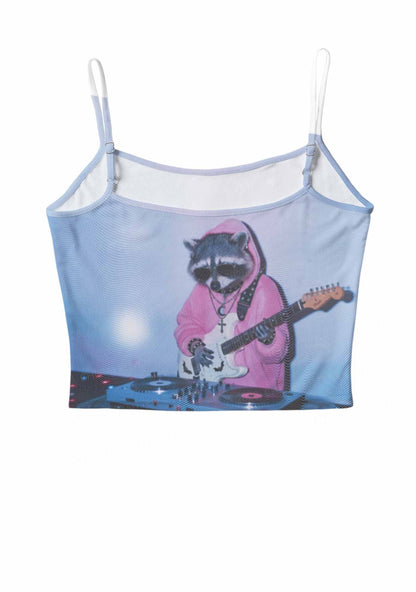 Pink Hoodie Raccoon DJ Y2K Mesh Cami Tank Cherrykitten