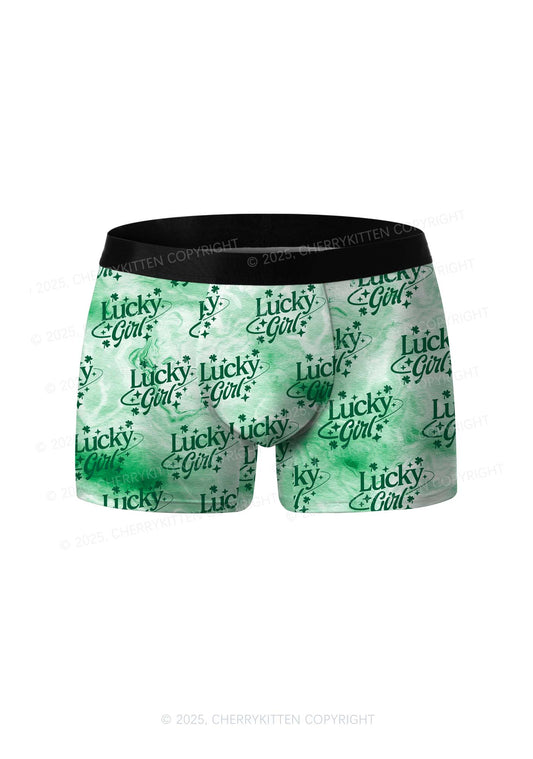Lucky Girl Green Clover St Patricks Y2K Print Men Boxer Briefs Cherrykitten