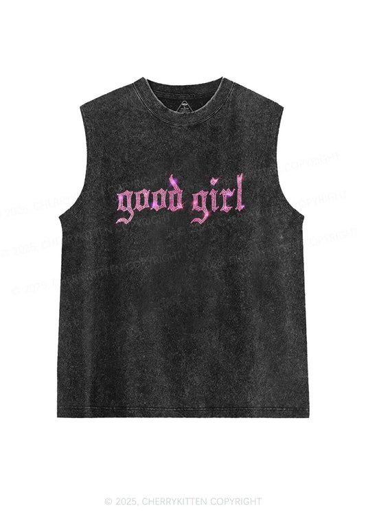 Rhinestone Good Girl Y2K Washed Muscle Tank Cherrykitten