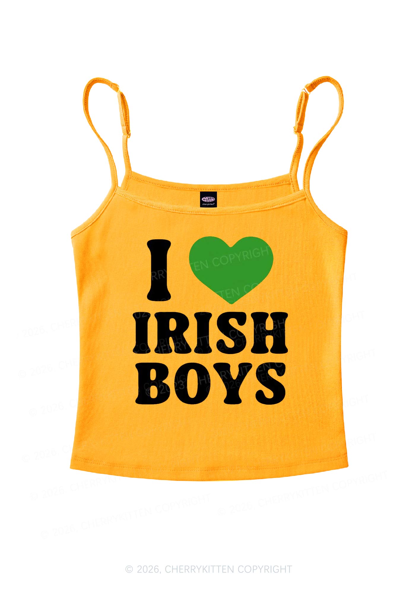 I Love Irish Boys St Patricks Y2K Spaghetti Strap Cami Cherrykitten