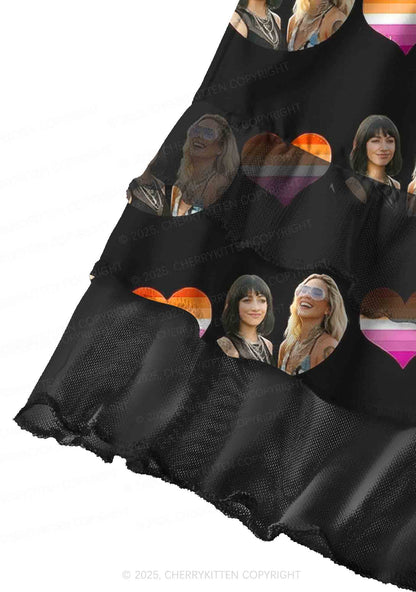 Custom Lesbian Couple Photo Valentine's Day Y2K Print Mini Layered Skirt Cherrykitten