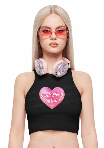 Pink Heart Pony Club Y2K Crop Tank Top Cherrykitten