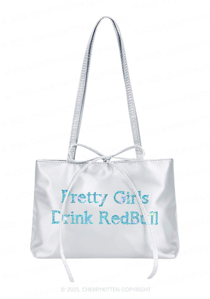Rhinestone Pretty Girls Drink Red Y2K Satin Bags Cherrykitten