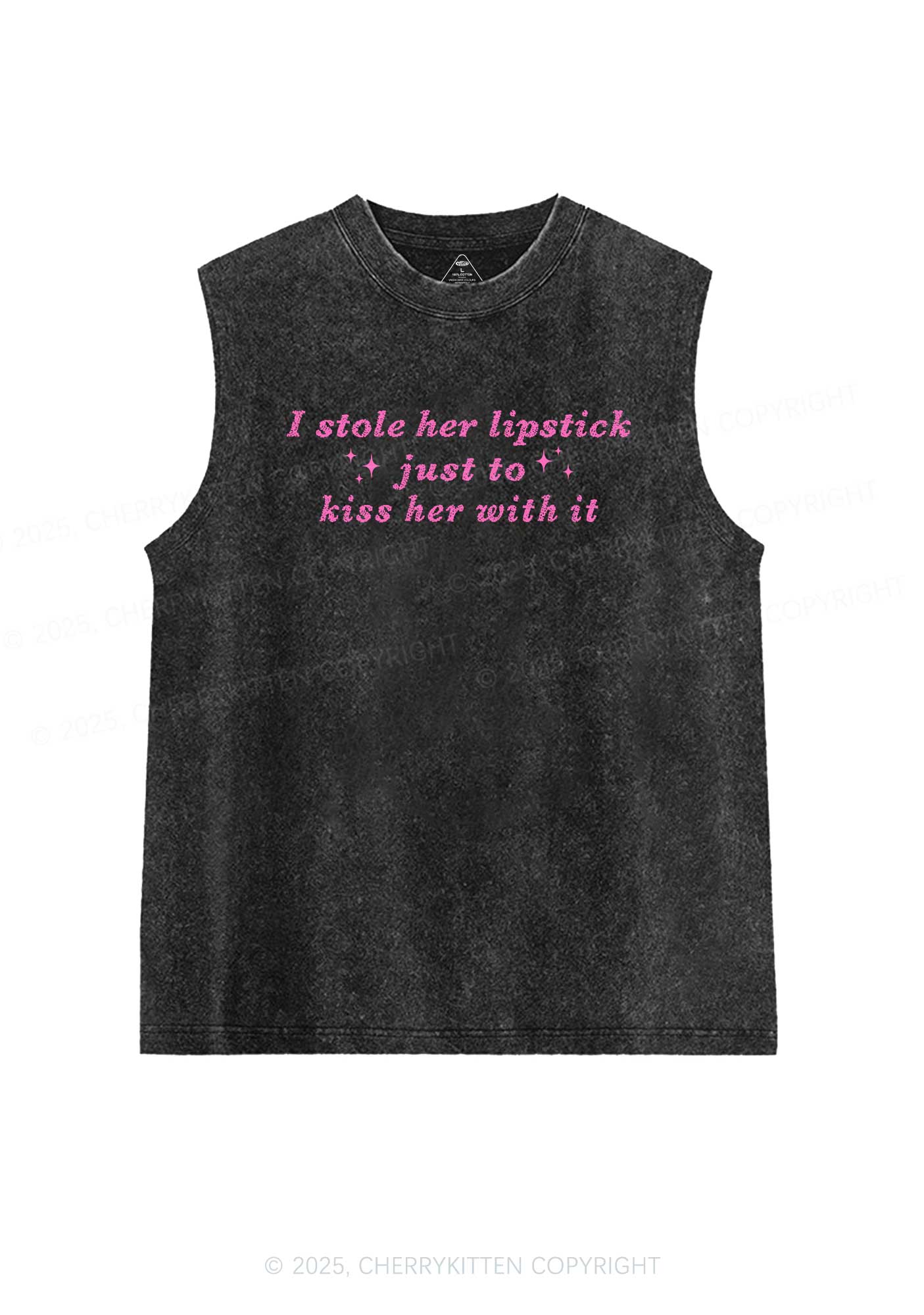 I Stole Her Lipstick Pride Y2K Washed Muscle Tank Cherrykitten