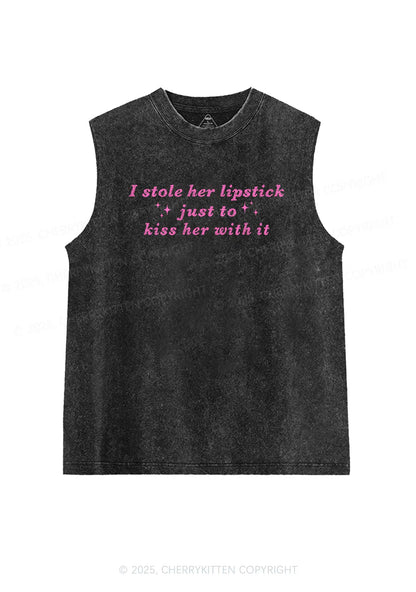 I Stole Her Lipstick Pride Y2K Washed Muscle Tank Cherrykitten