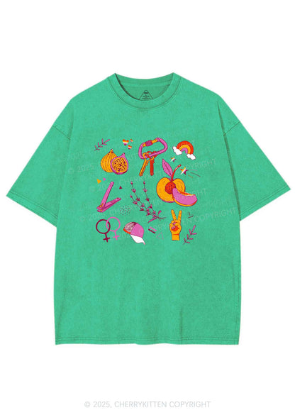 Lesbian Symbols Y2K Shirts Washed Tee Cherrykitten