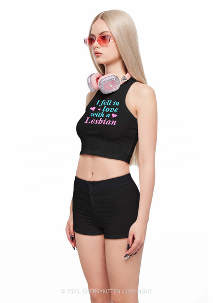 I Fell In Love With Lesbian Pride Y2K Crop Tank Top Cherrykitten