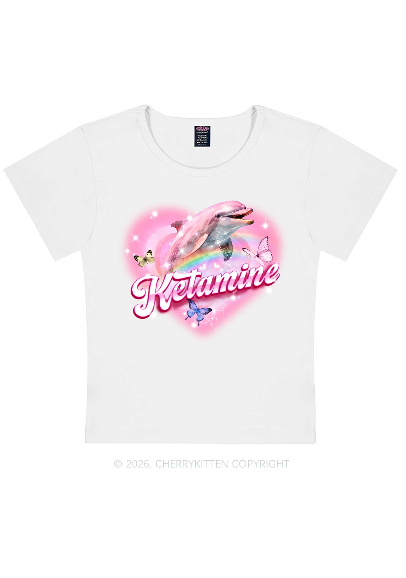 Pink K Dolphin Y2K Baby Tee Cherrykitten