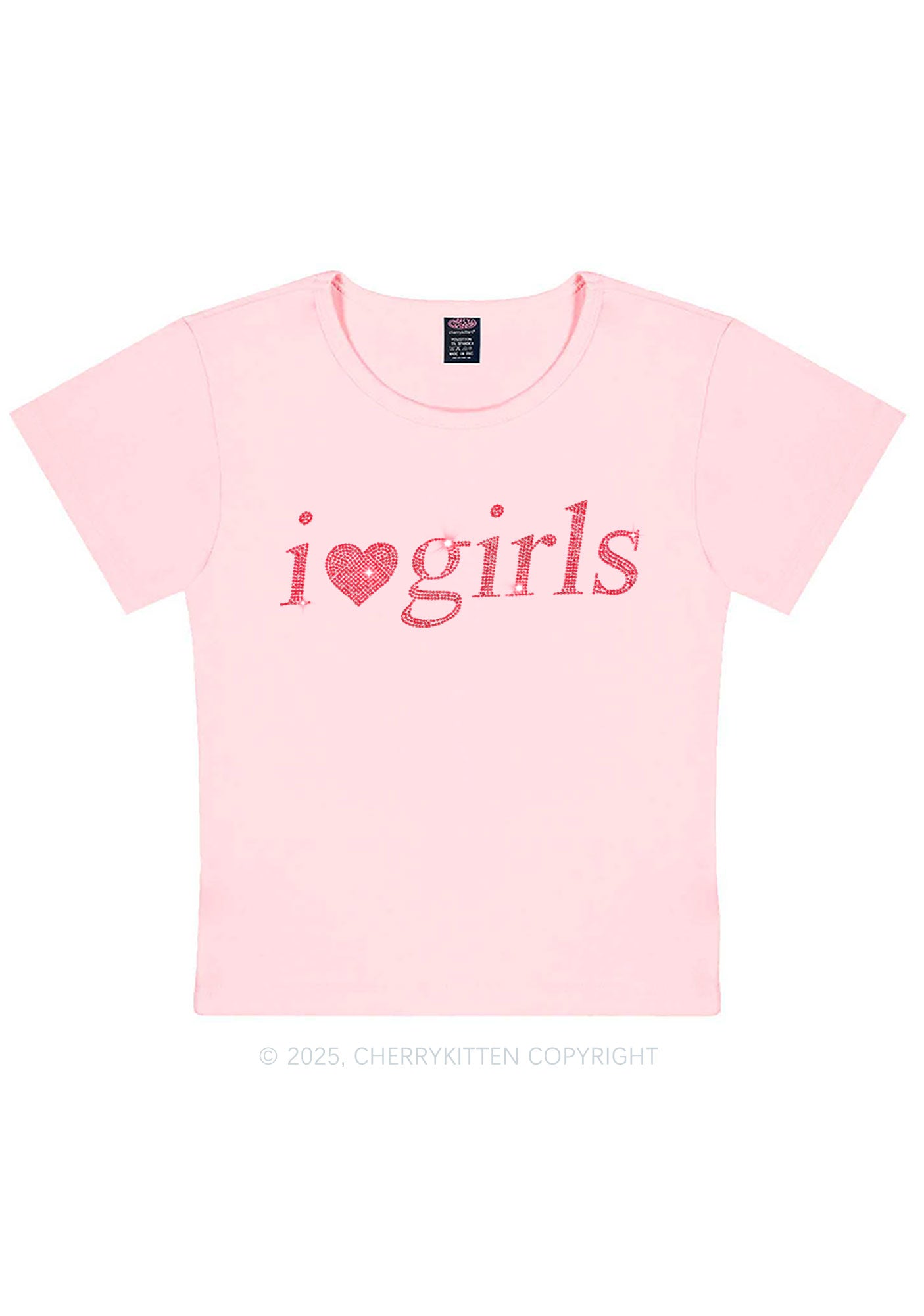 Rhinestone I Love Girls Y2K Baby Tee Cherrykitten