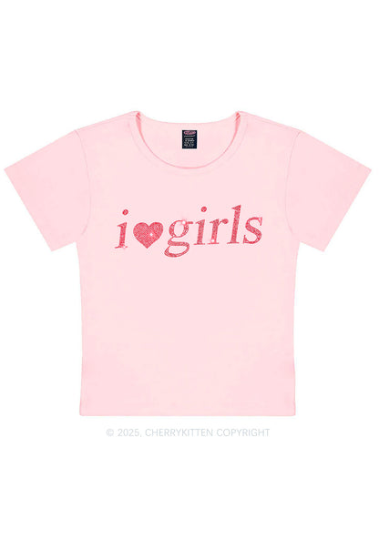 Rhinestone I Love Girls Y2K Baby Tee Cherrykitten