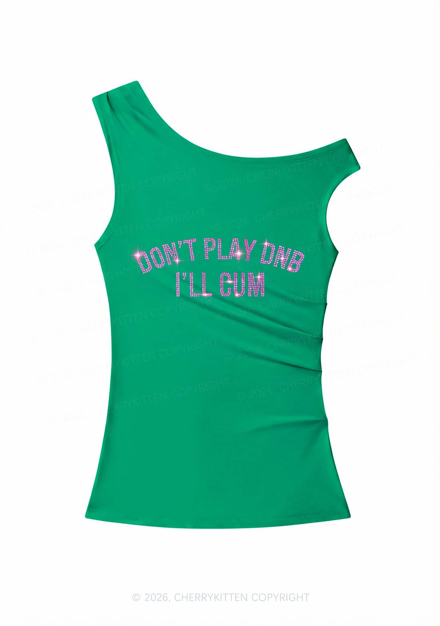 Rhinestone Dont Play DNB Y2K Off Shoulder Tank Top Cherrykitten