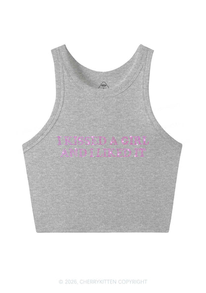 Rhinestone I Kissed A Girl Pride Y2K Crop Tank Top Cherrykitten