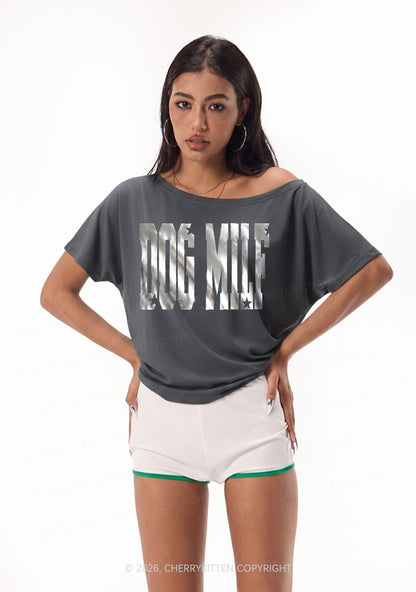 Dog Mxxf Silver Foil Printed Y2K Off Shoulder Tee Cherrykitten