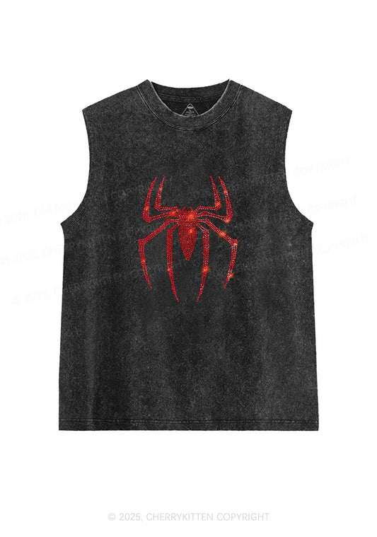 Rhinestone Red Spider Y2K Washed Muscle Tank Cherrykitten