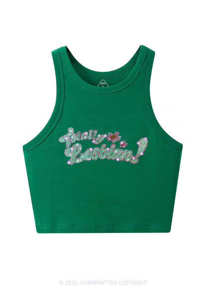 Rhinestone Totally Lesbian Pride Y2K Crop Tank Top Cherrykitten