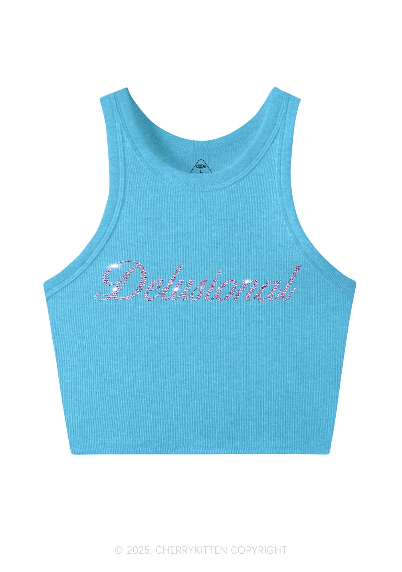 Rhinestone Delusional Y2K Crop Tank Top Cherrykitten