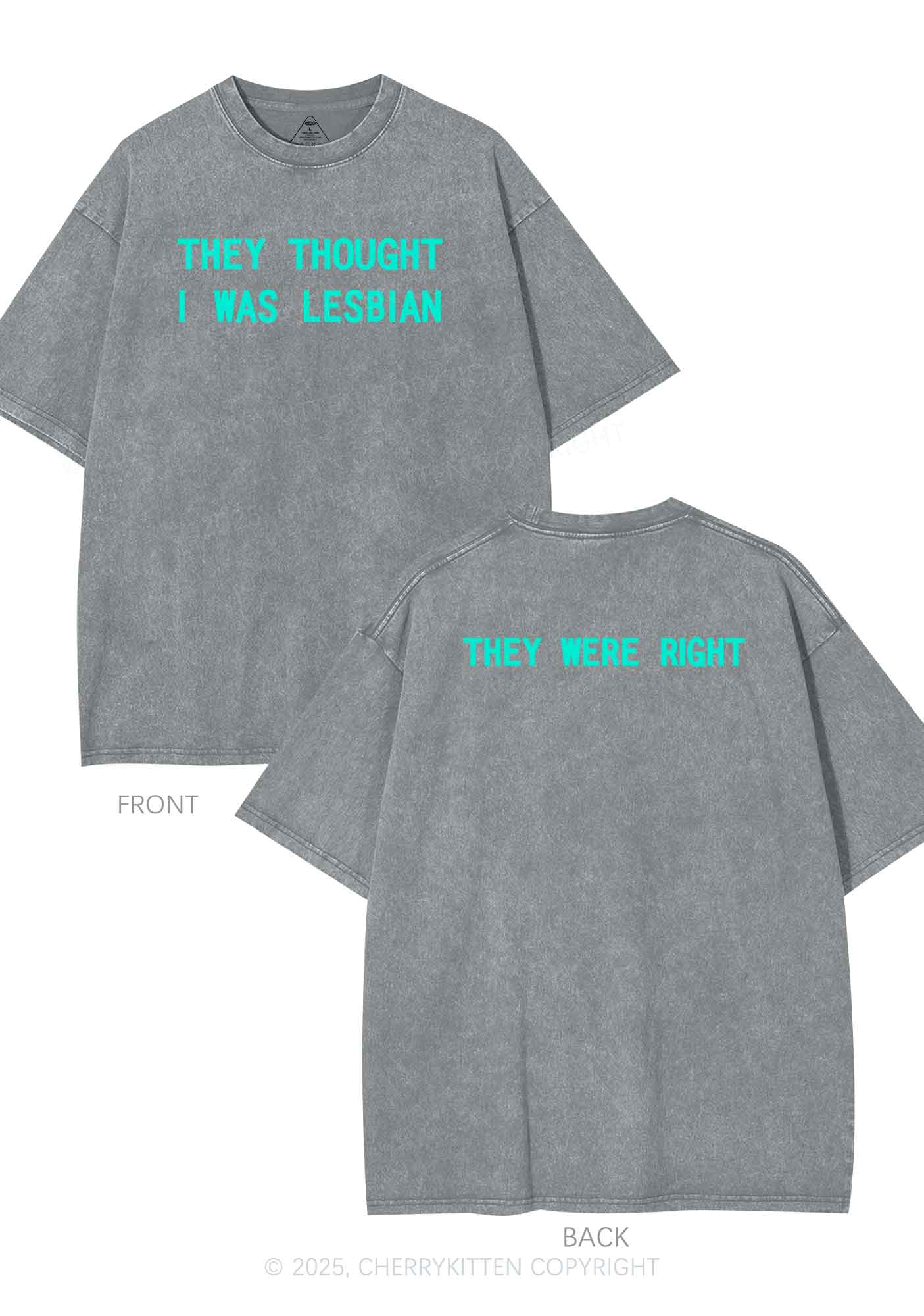 I Was Lesbian Two Sides Pride Y2K Shirts Washed Tee Cherrykitten