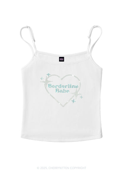 Rhinestone Borderline Personality Babe Y2K Spaghetti Strap Cami Cherrykitten