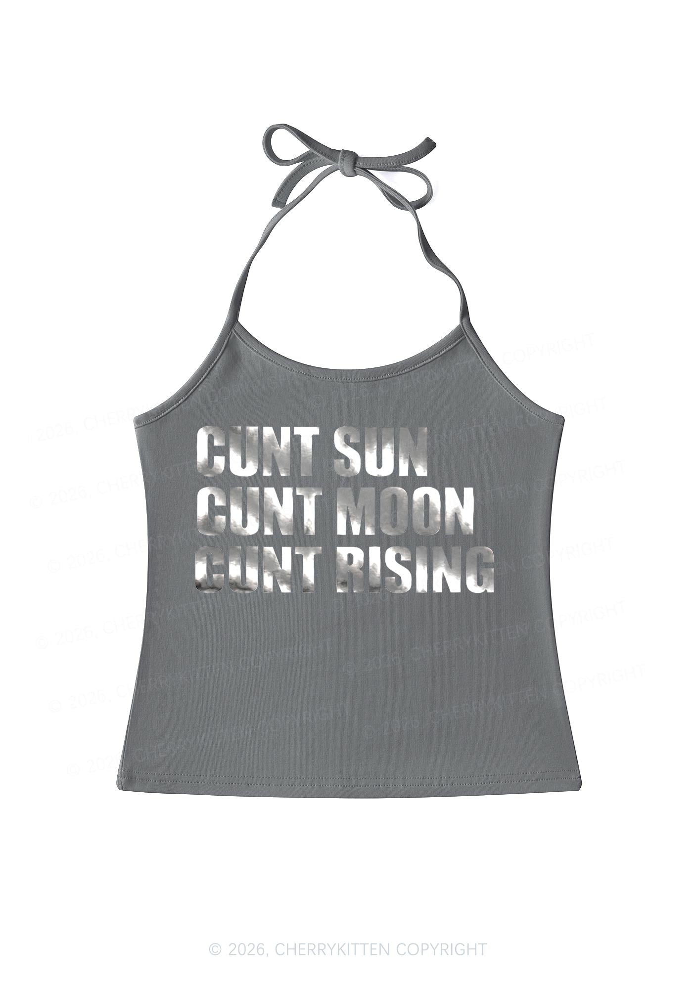 Cxxt Sun Moon Rising Silver Foil Printed Y2K Halter Neck Cami Cherrykitten