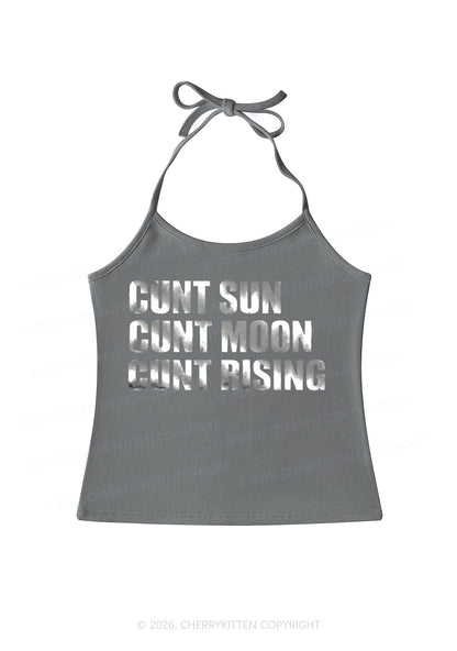 Cxxt Sun Moon Rising Silver Foil Printed Y2K Halter Neck Cami Cherrykitten