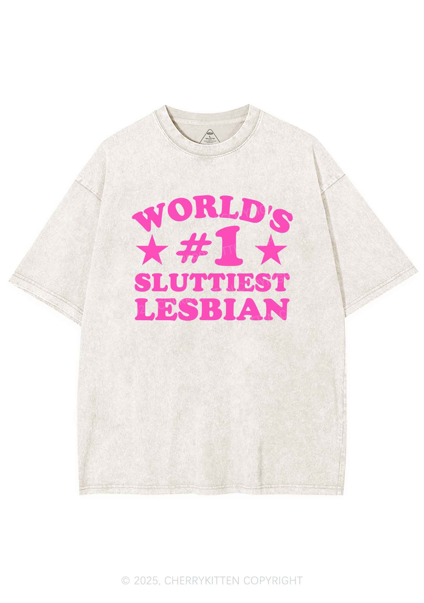 Worlds First Slxttiest Lesbian Pride Y2K Shirts Washed Tee Cherrykitten