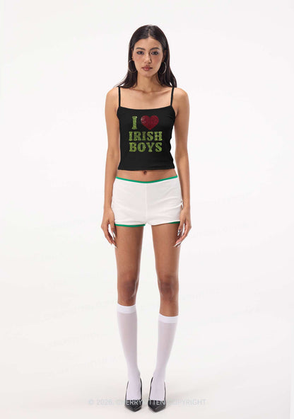Rhinestone I Love Irish Boys St Patricks Y2K Spaghetti Strap Cami Cherrykitten
