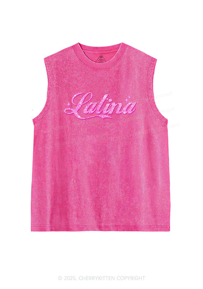 Pink Latina Y2K Washed Tank Cherrykitten