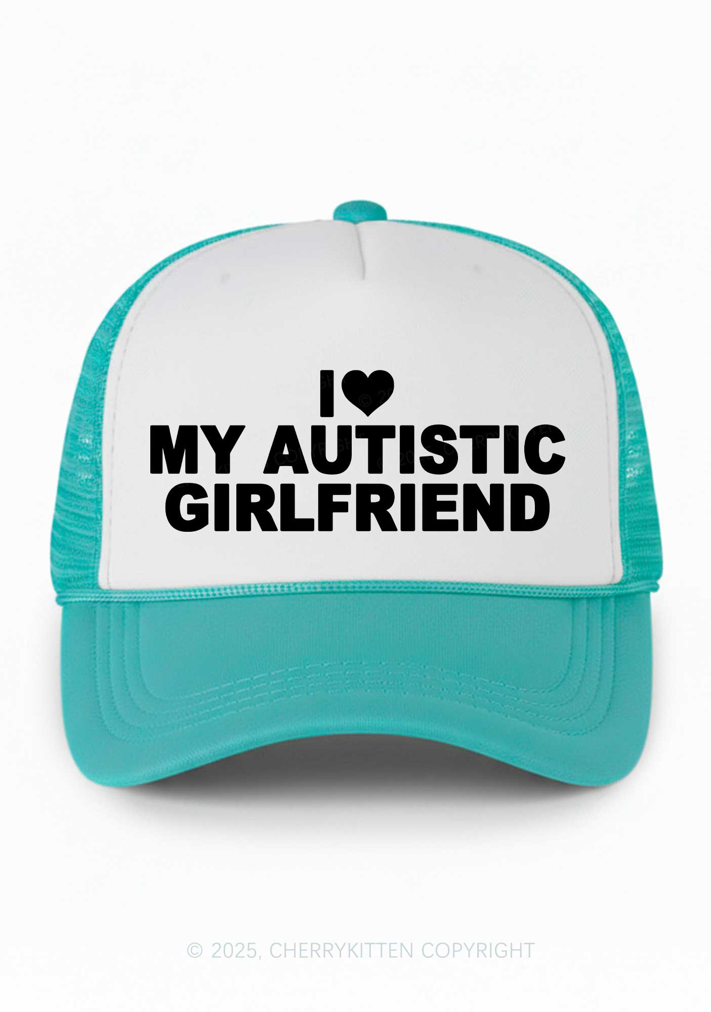 I Love My Autistic GF BF Valentine's Day Y2K Colorblock Trucker Hat Cherrykitten
