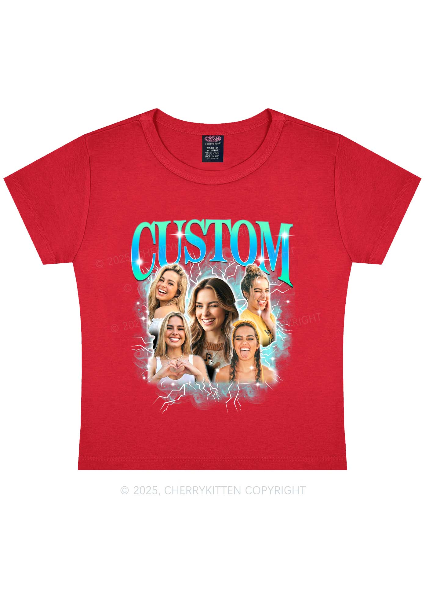 Custom Collage Portrait Y2K Baby Tee Cherrykitten