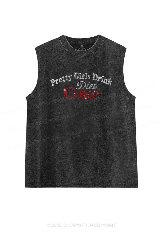 Rhinestone Pretty Girls Drink Diet Coke Y2K Washed Muscle Tank Cherrykitten