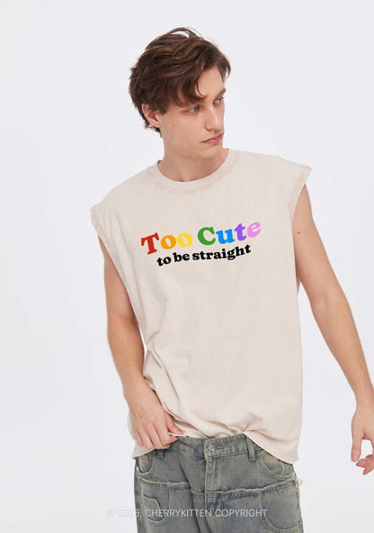 Too Cute To Be Straight Pride Y2K Washed Muscle Tank Cherrykitten