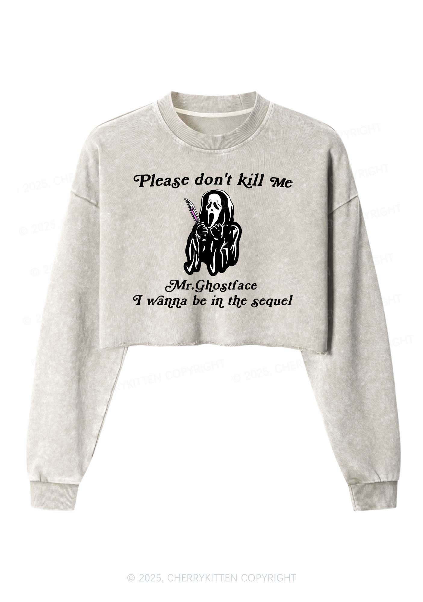 Halloween In The Sequel Y2K Crop Washed Sweatshirts Cherrykitten