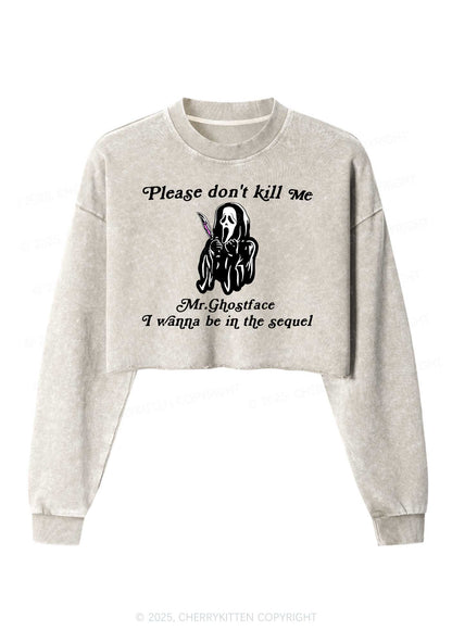 Halloween In The Sequel Y2K Crop Washed Sweatshirts Cherrykitten