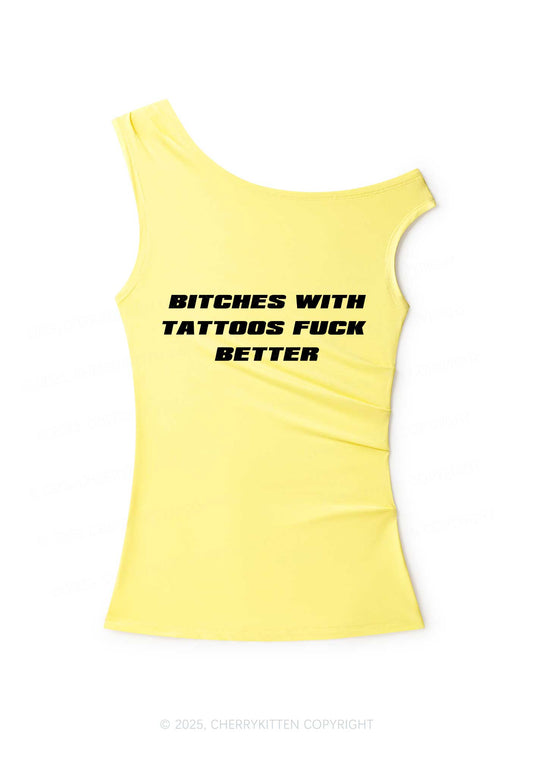 Bxxches With Tattoos Fxxk Better Y2K Off Shoulder Tank Top Cherrykitten