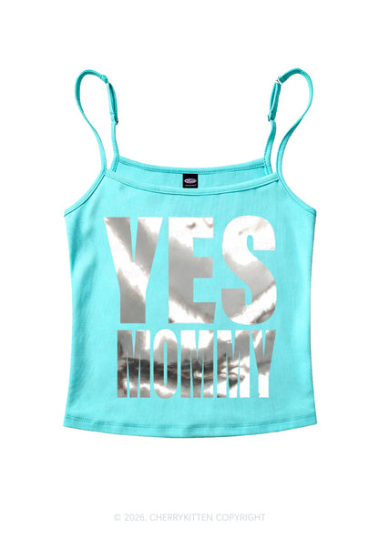 Yes Mommy Silver Foil Printed Y2K Spaghetti Strap Cami Cherrykitten