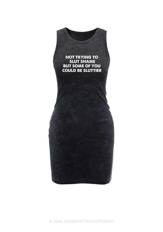 Not Trying To Slxt Shame Y2K Washed Tank Dress Cherrykitten