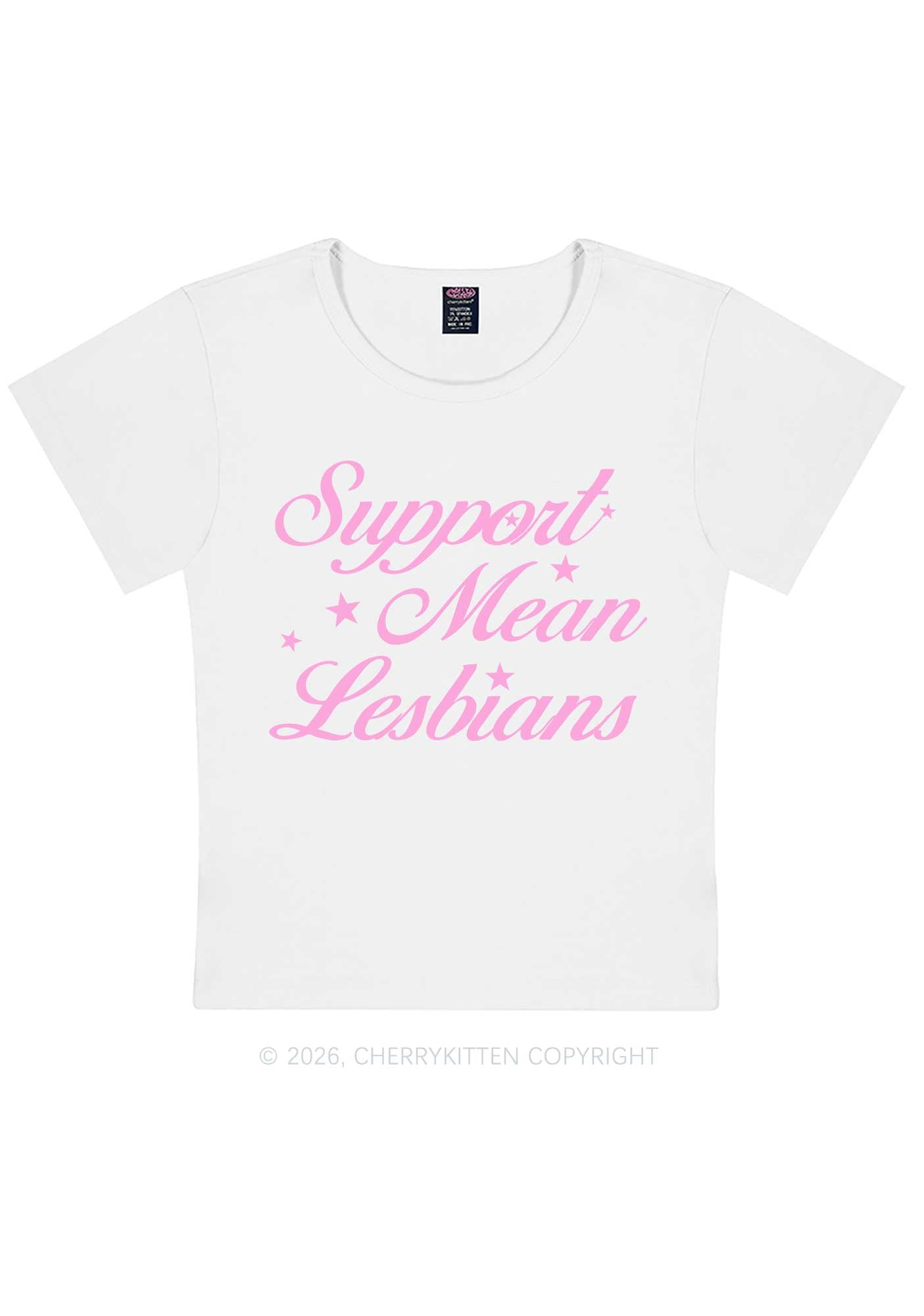Support Mean Leabians Pride Y2K Baby Tee Cherrykitten