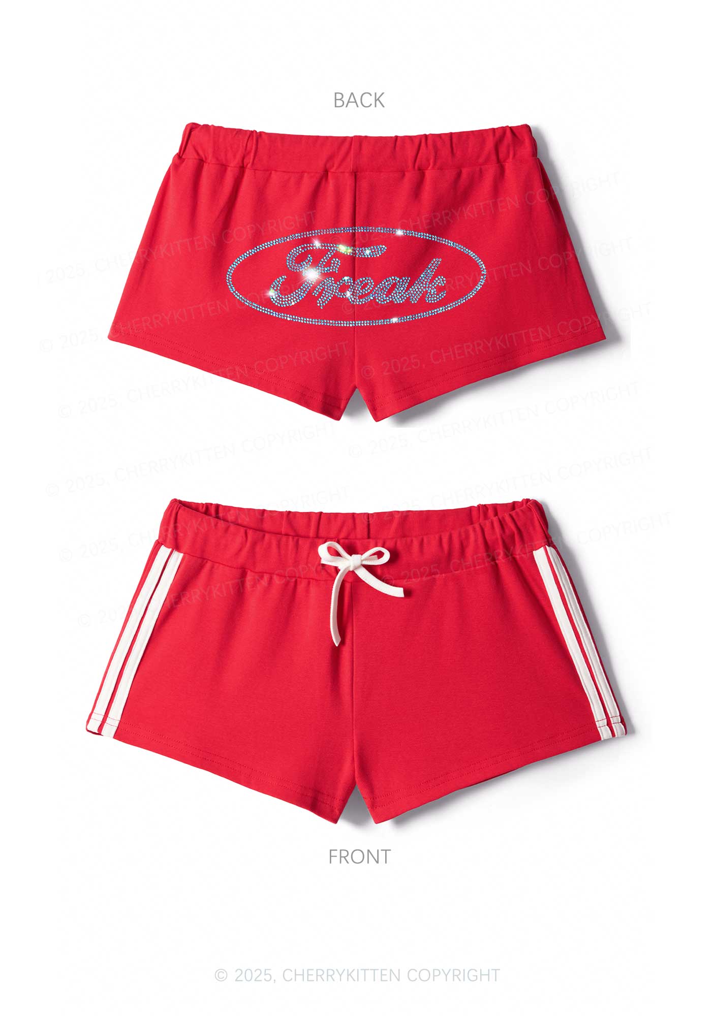 Rhinestone Oval Freak Y2K Drawstring Mini Shorts Cherrykitten