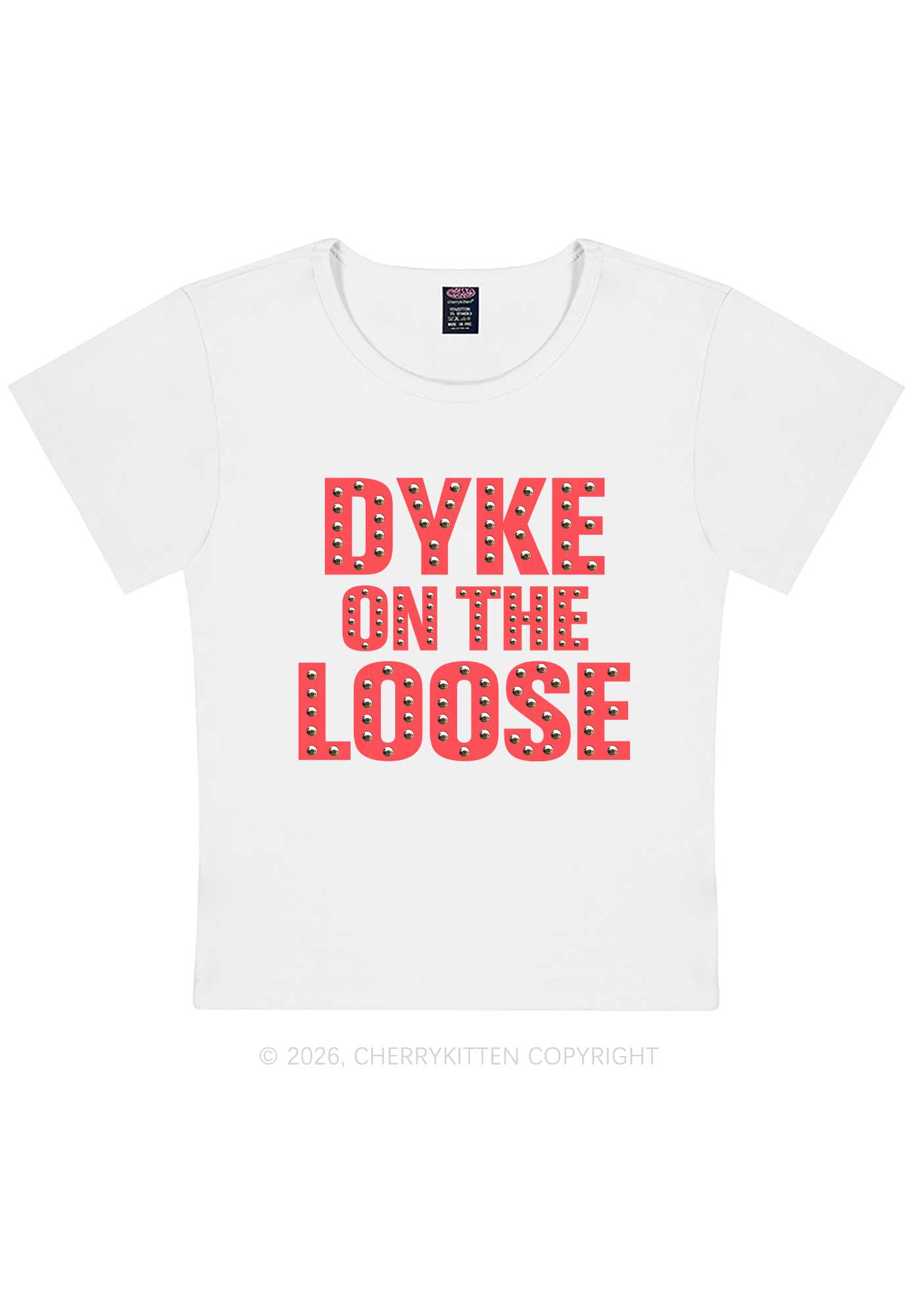 Dyke On The Loose Pride Y2K Baby Tee Cherrykitten