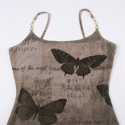 Vintage Butterfly Print Slip Dress