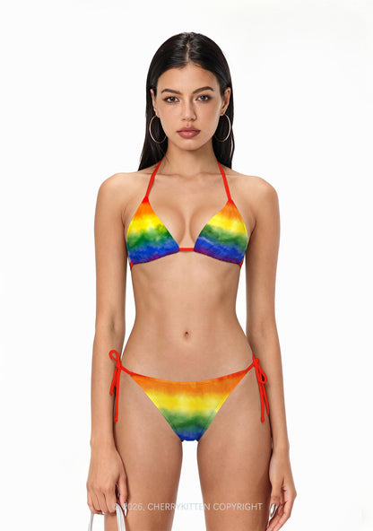 Rainbow Flag Pride Y2K Print Bikini Set Cherrykitten
