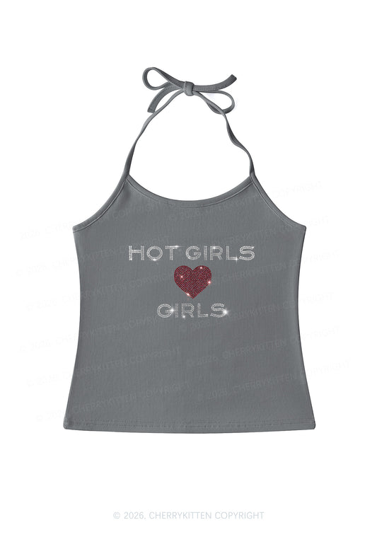 Rhinestone Hot Girls Love Girls Pride Y2K Halter Neck Cami Cherrykitten