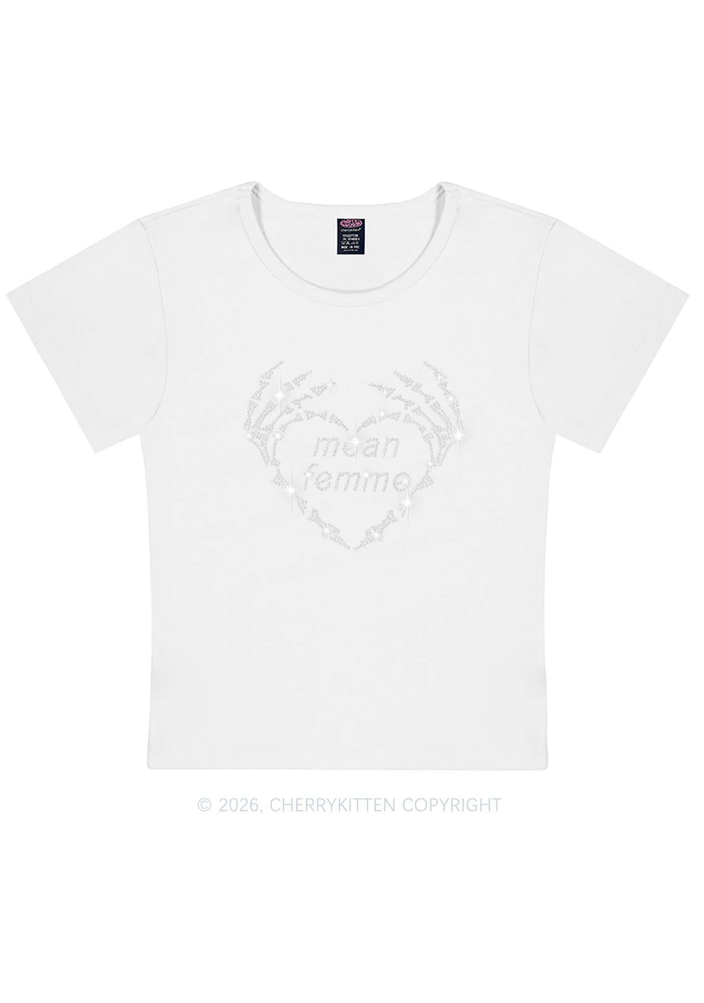Rhinestone Mean Femme Skeleton Heart Pride Y2K Baby Tee Cherrykitten