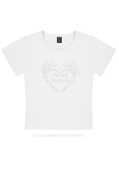Rhinestone Mean Femme Skeleton Heart Pride Y2K Baby Tee Cherrykitten