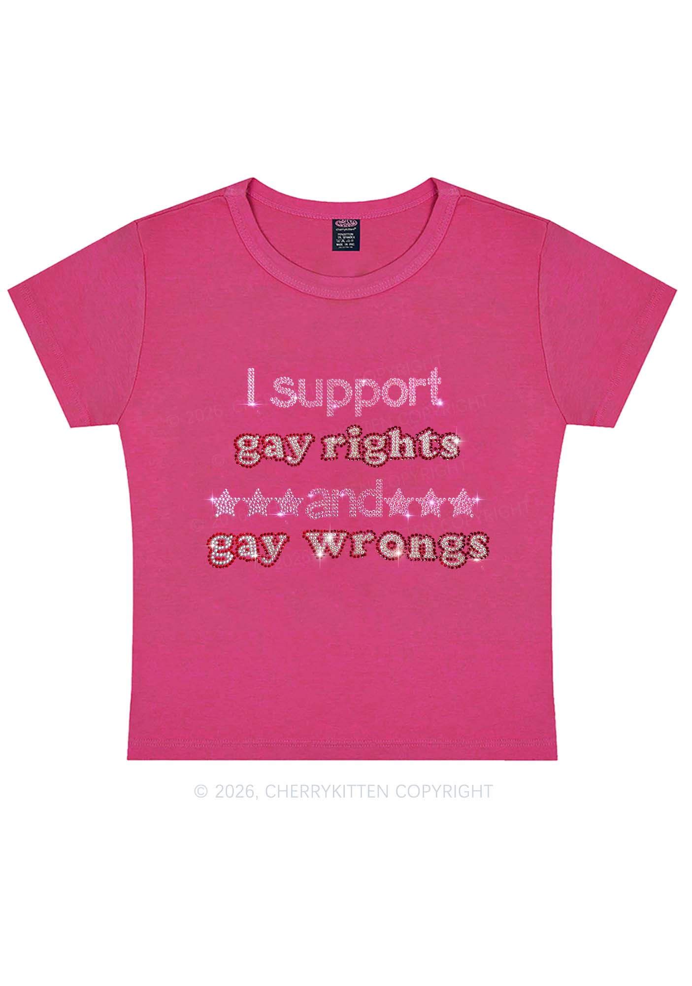Rhinestone I Support Gay Rights Y2K Baby Tee Cherrykitten