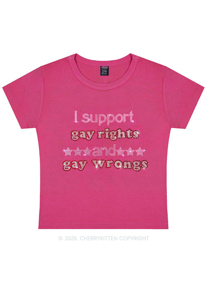 Rhinestone I Support Gay Rights Y2K Baby Tee Cherrykitten