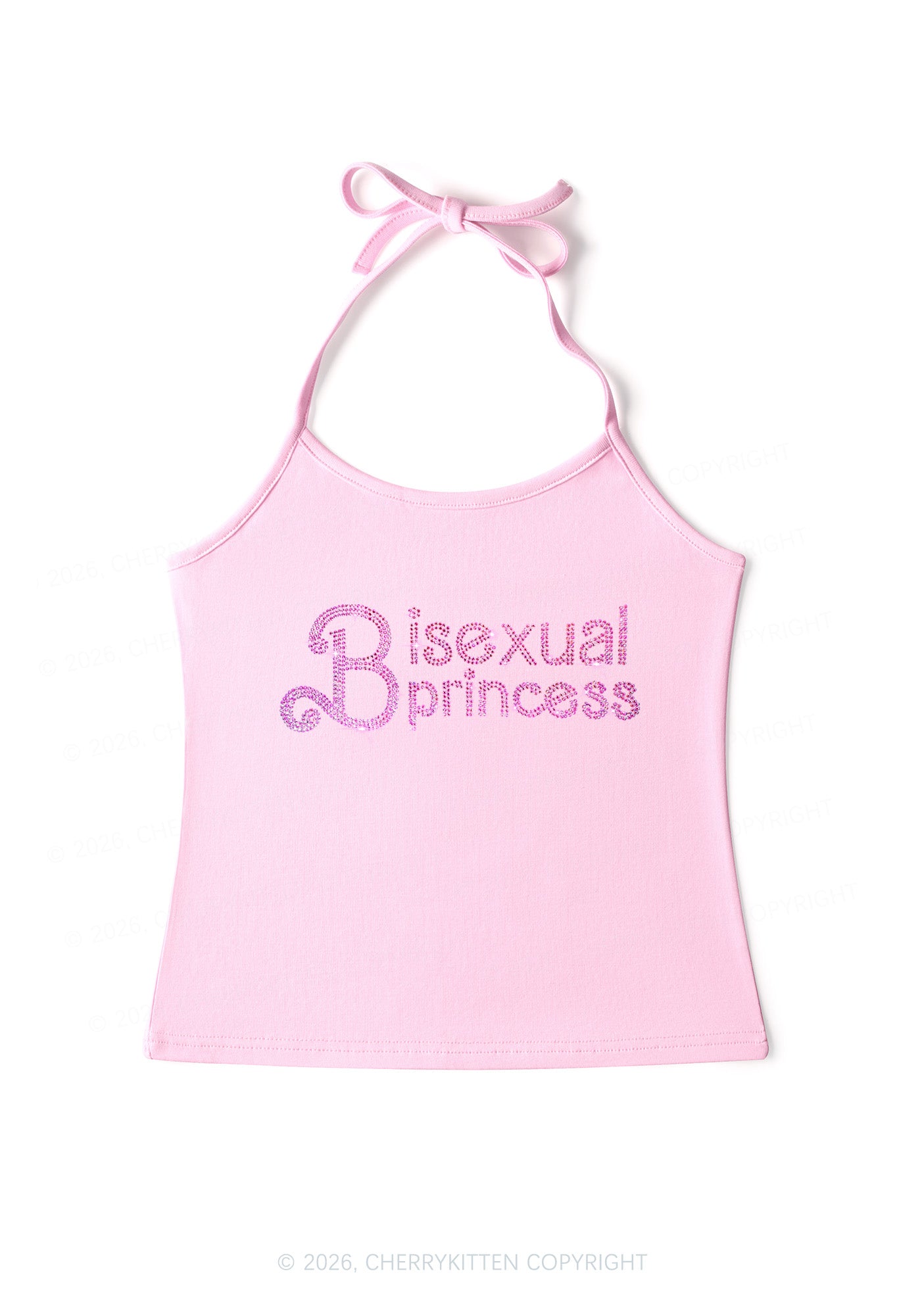 Rhinestone Bisexual Princess Pride Y2K Halter Neck Cami Cherrykitten