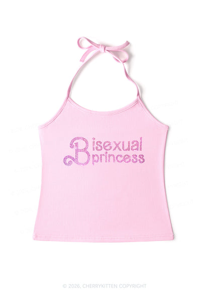 Rhinestone Bisexual Princess Pride Y2K Halter Neck Cami Cherrykitten